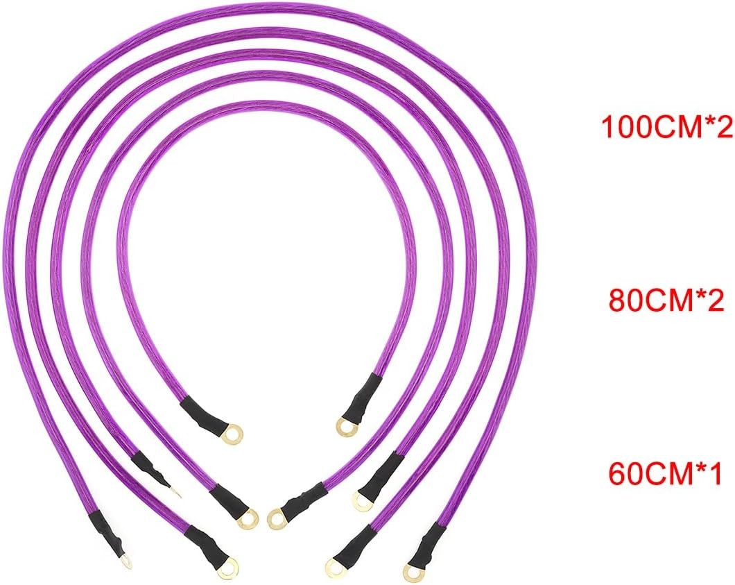 5 Point Car Universal Earth Ground Cables Grounding Wire System Kit Purple