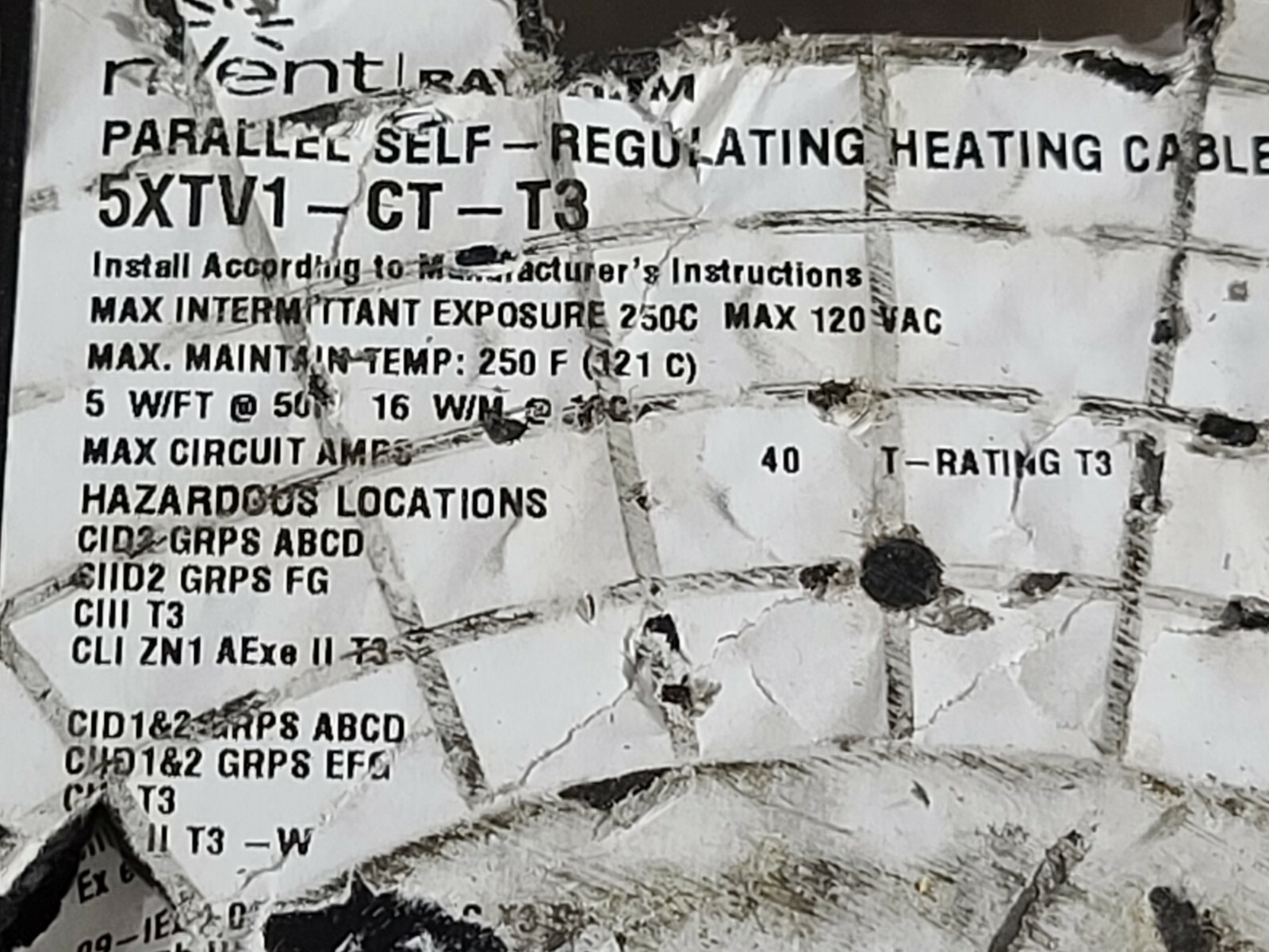 nVent/Raychem 5XTV1-CT-T3 High Temp Self-Regulating Heat Cable 5W/Ft 120V /1ft