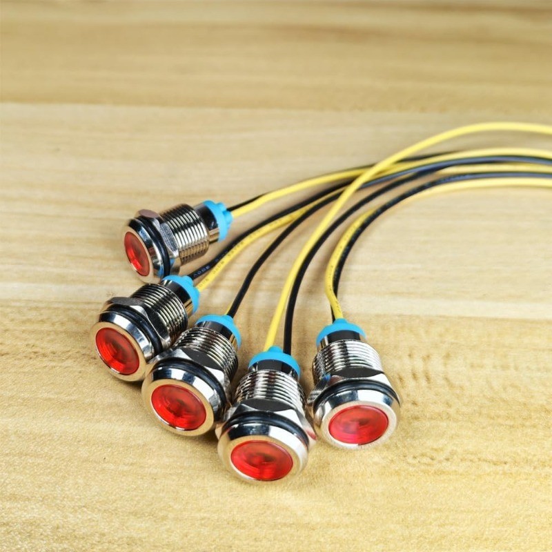 5Pcs 12mm LED Metal Indicator Light AC 110V-220V Waterproof In Color: Red 110V