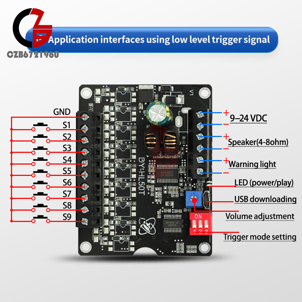 DC9-24V 60W Voice Broadcast Module one-to-one Trigger Control MP3 Player