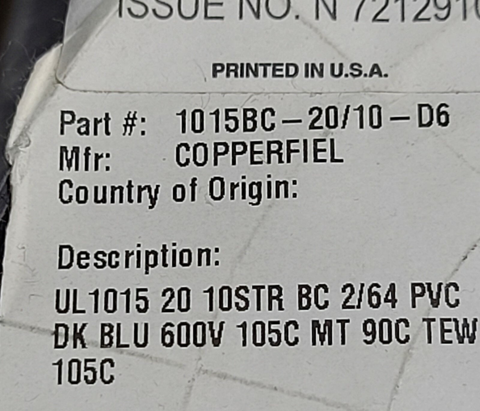Southwire #20awg 10×30 Stranded Bare Copper UL-1015 Hook-Up Wire Blue /100ft
