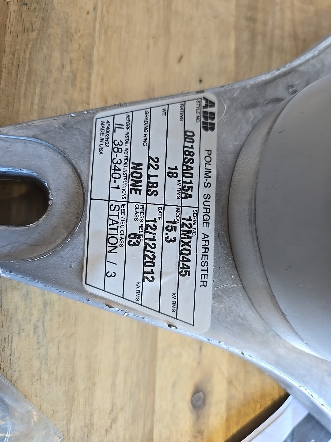 ABB Surge Arrestor Protector Medium Voltage Model Number # Q018SA015A
