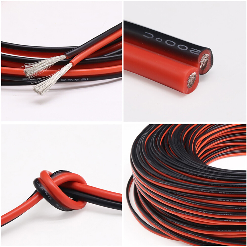 8AWG-28AWG 2 Pins Cable Flexible Silicone Wire Black Red Led Flat Electric Wire