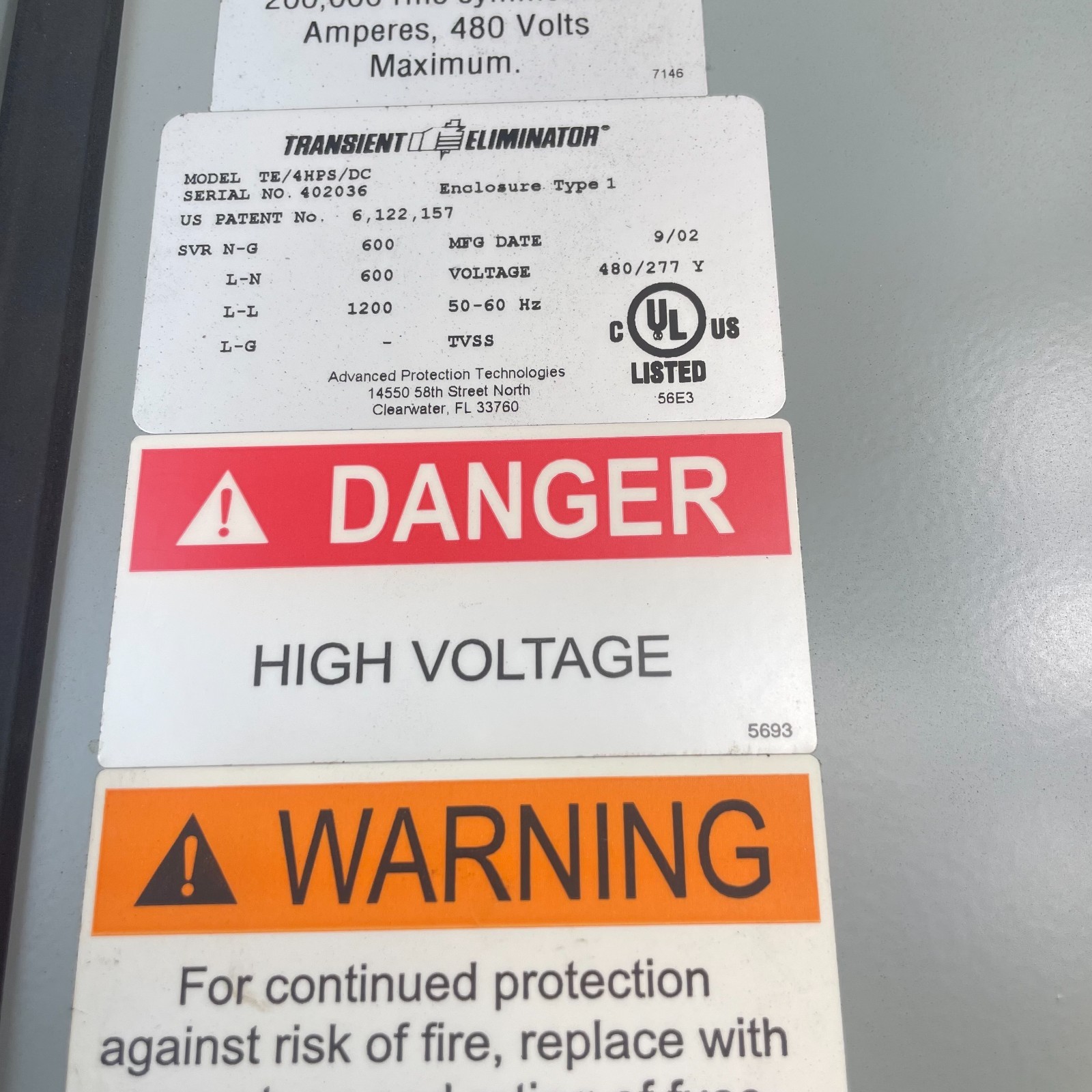 TRANSIENT ELIMINATOR TE/4HPS/DC 402036 SUPPRESSION CIRC. ENC. TYPE1 600V 50/60HZ