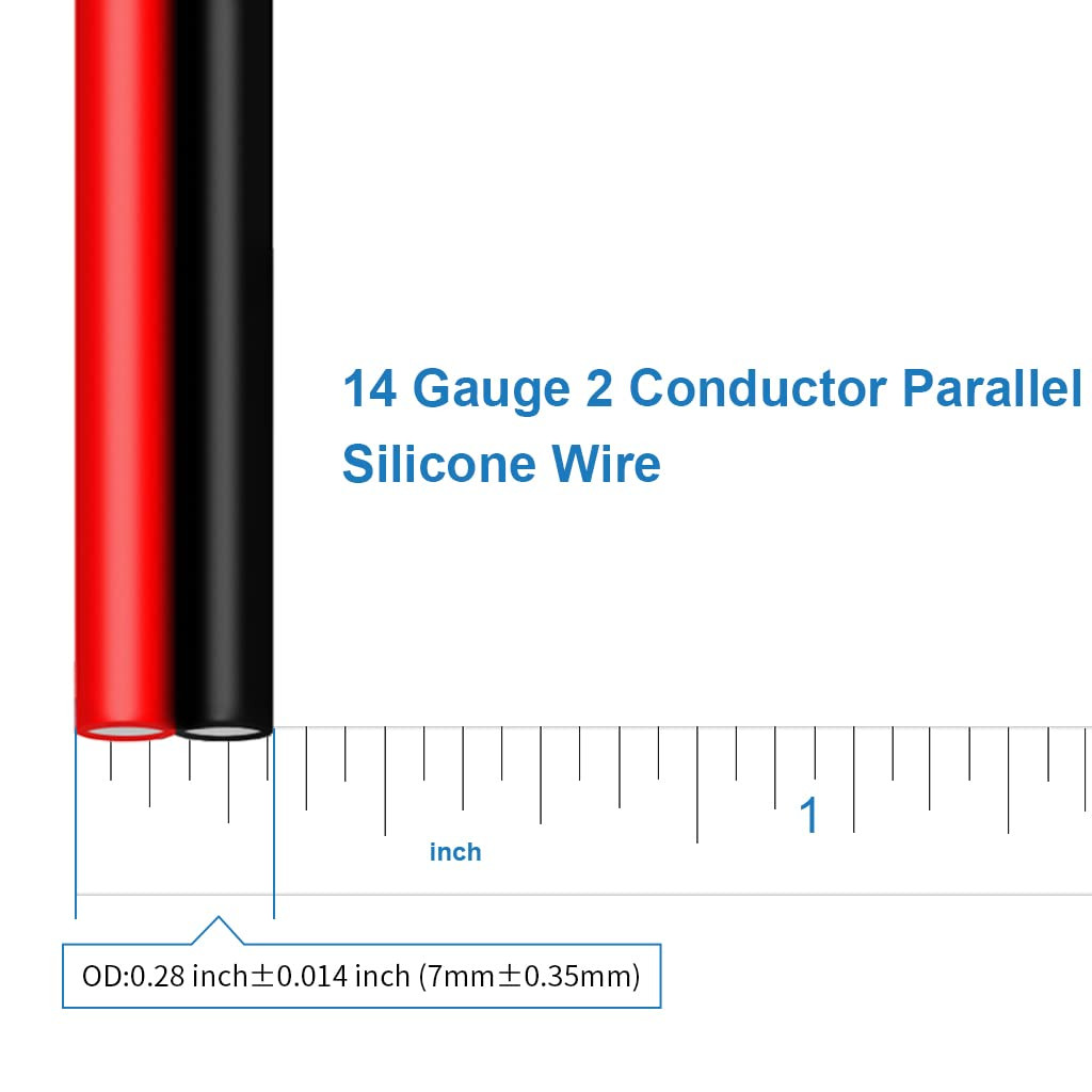 14 Gauge Flexible 2 Conductor Parallel Silicone Wire Red Black High