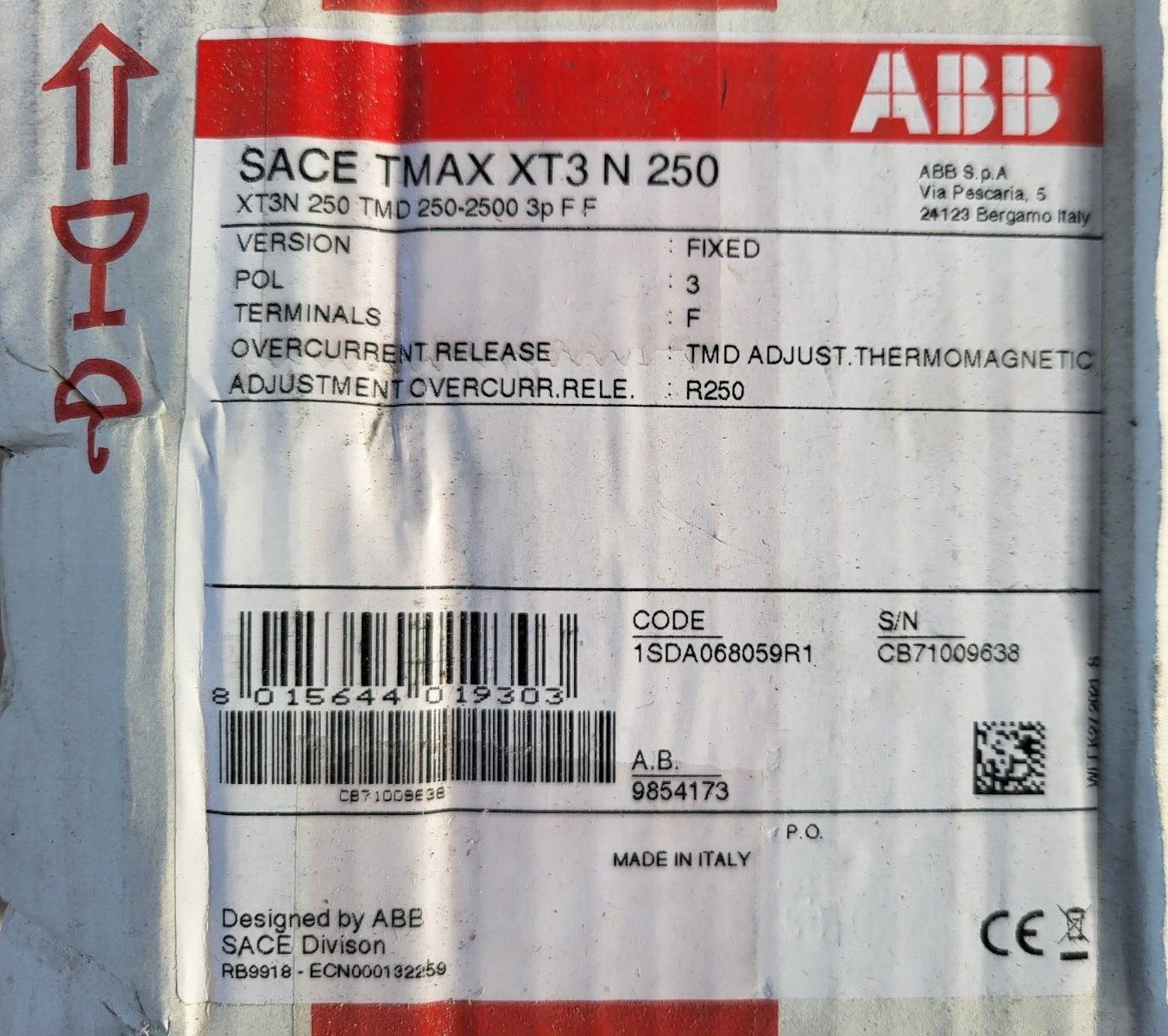 ABB SACE TMAX XT3 N 250 1SDA068059R1 CIRCUIT BREAKER (R3S8.8)