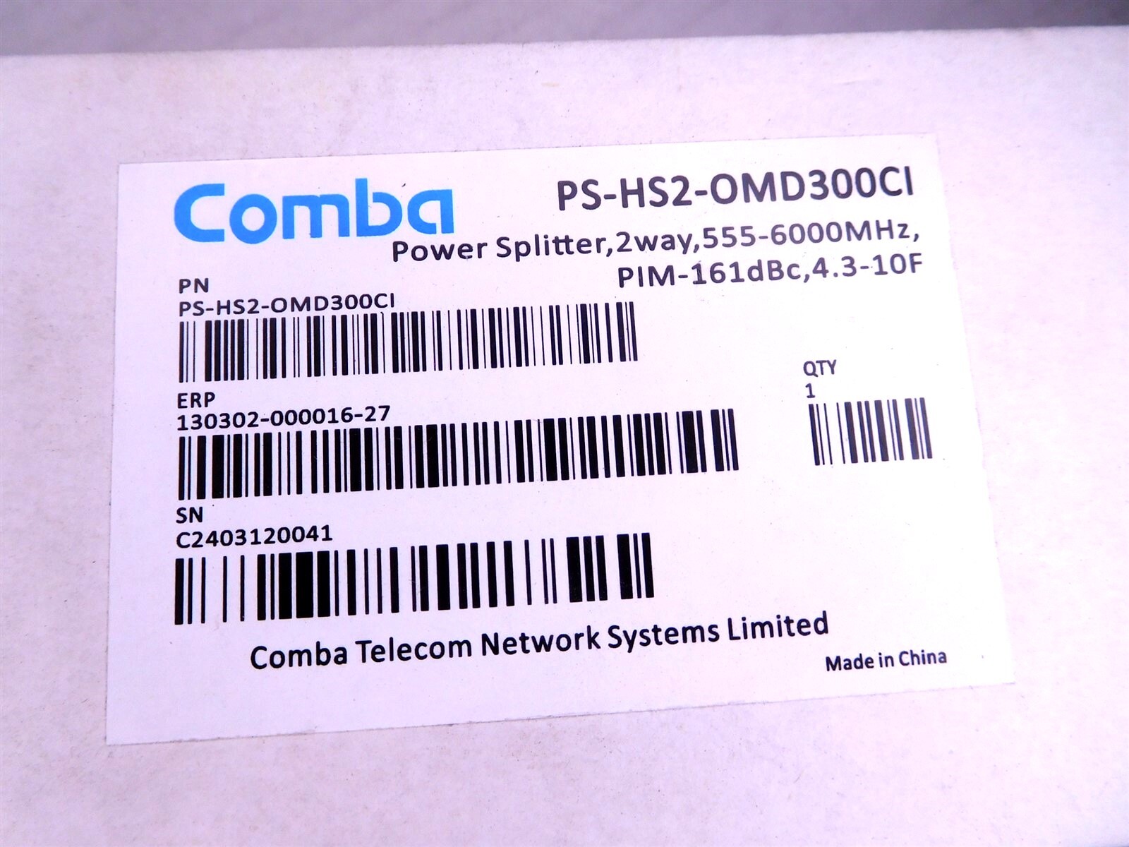 Comba Telecom PS-HS2-OMD300CI 2 Way Power Splitter 555-6000 MHz (S4)
