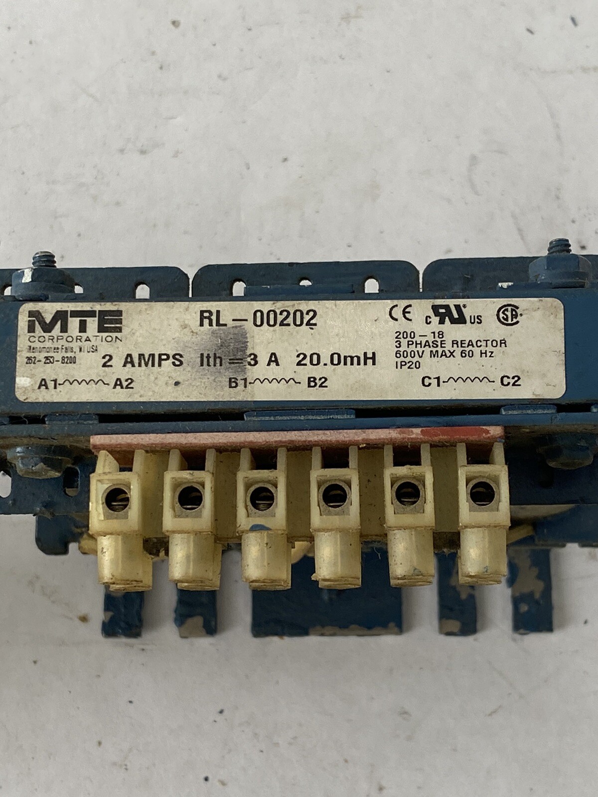 MTE RL-00202 Line Reactor 2A 20.0mH 3 Phase 600Vmax