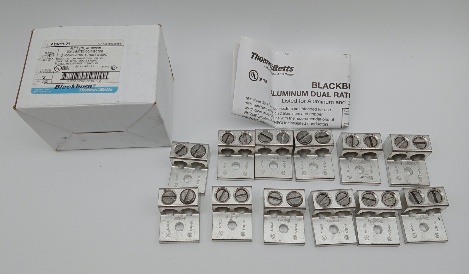 Blackburn Adr11-21 Aluminum Dual Rated Connector Lug 2 Conductor 1 Hole Mount