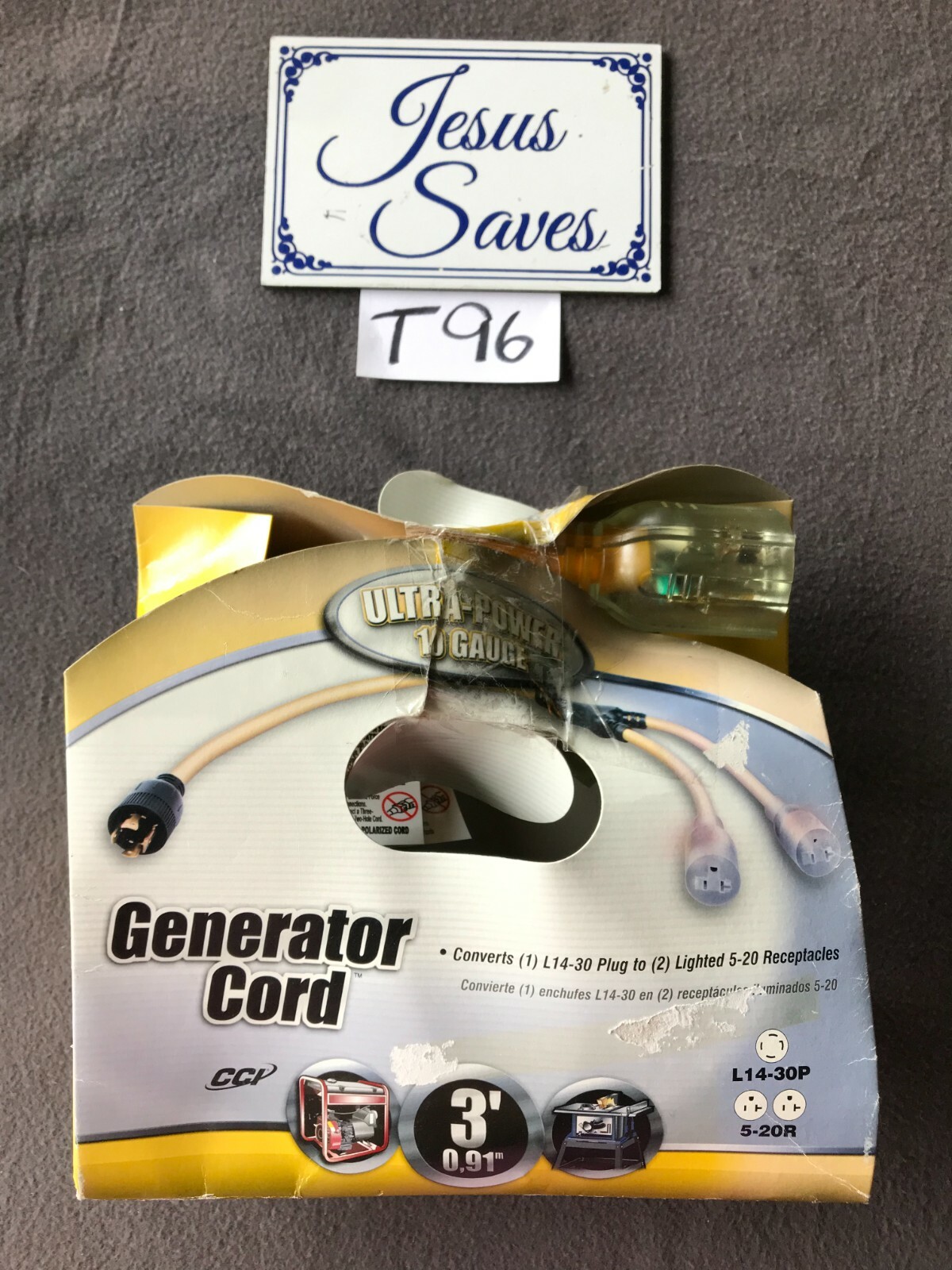 3-Ft. 10-Guage Generator Adapter Cord 01934 New 33524 T96