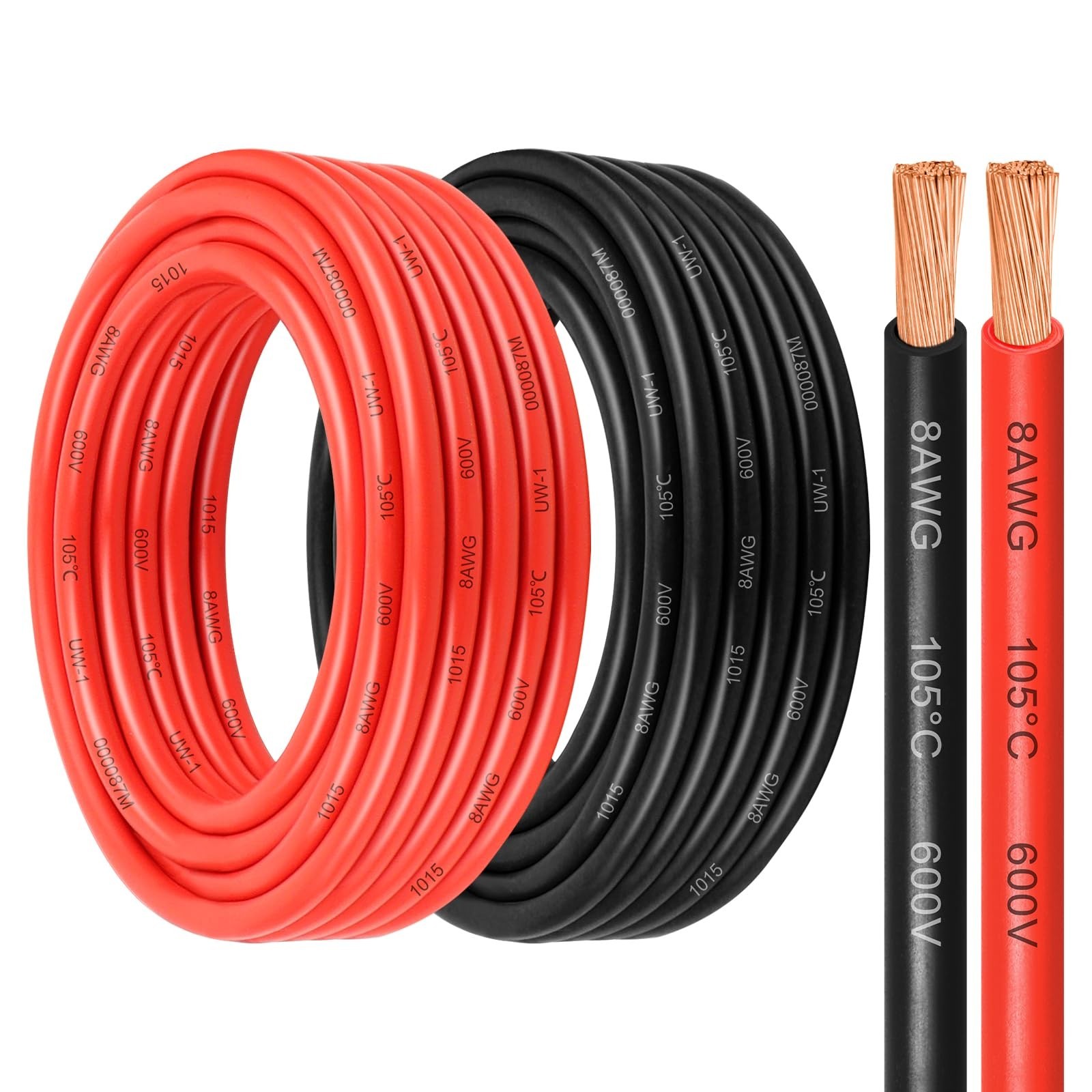 8 Gauge Pure Copper Wire,30FT OFC Copper Wires,8AWG Battery Cable Red & Black…