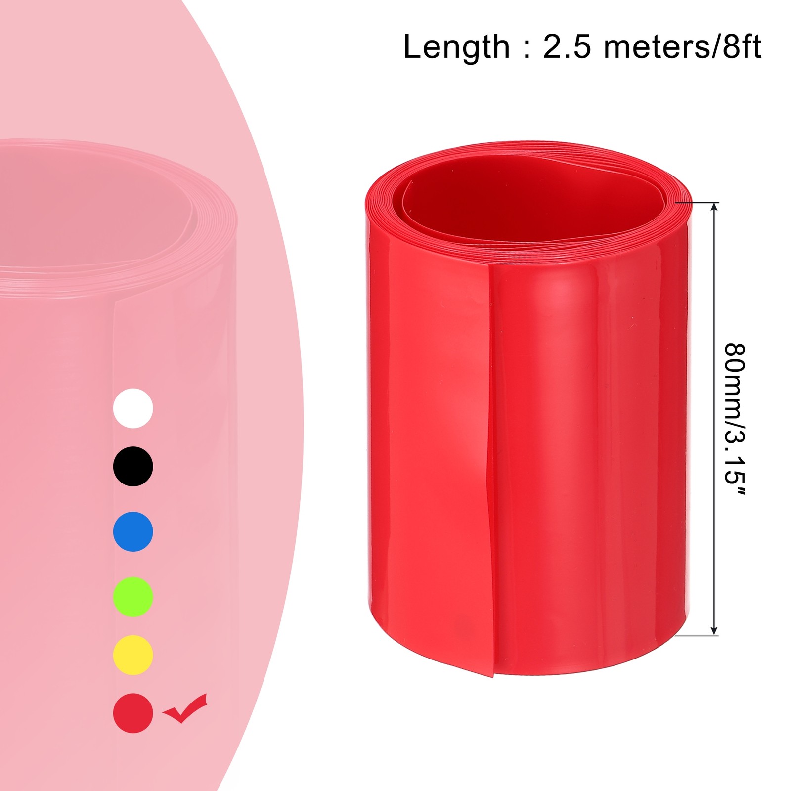 Battery Wrap Heat Shrink Tubing 51mm Dia 80mm Flat 8 Feet Red