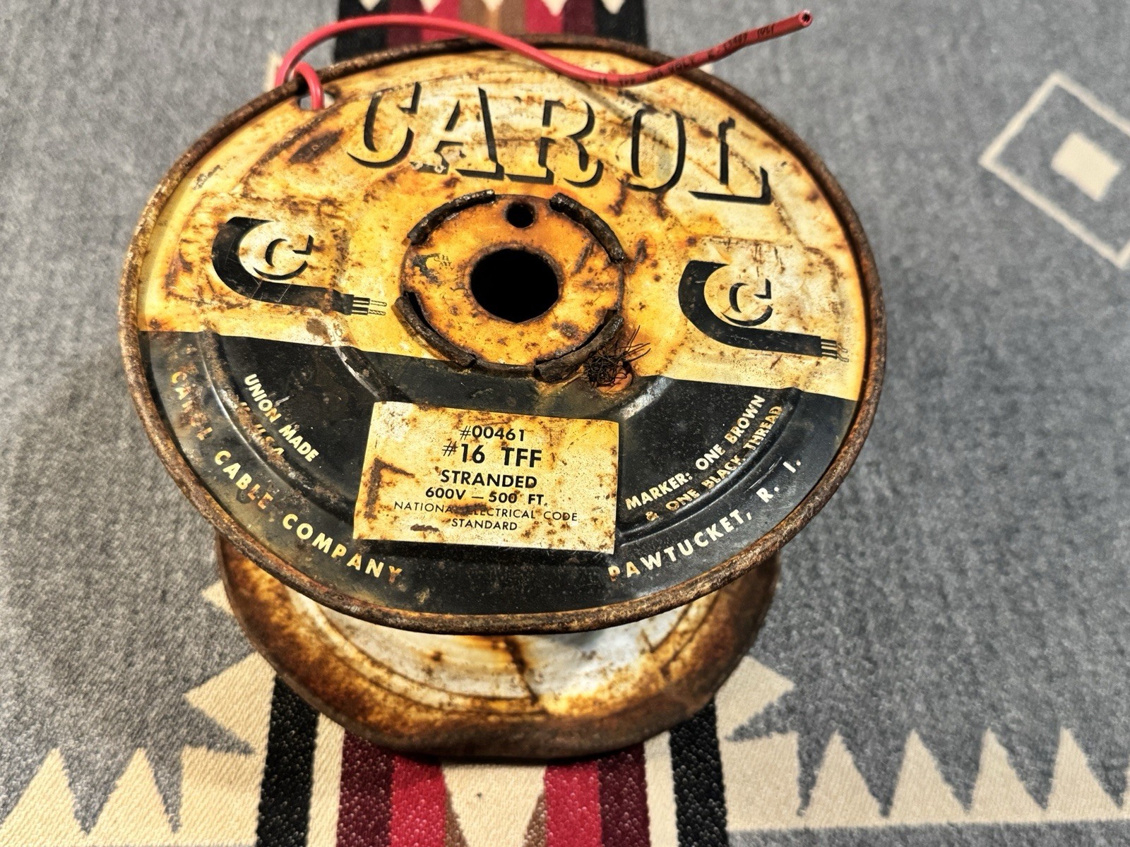 Vintage Carol #16 TFF Stranded Copper Wire Spool Industrial RI