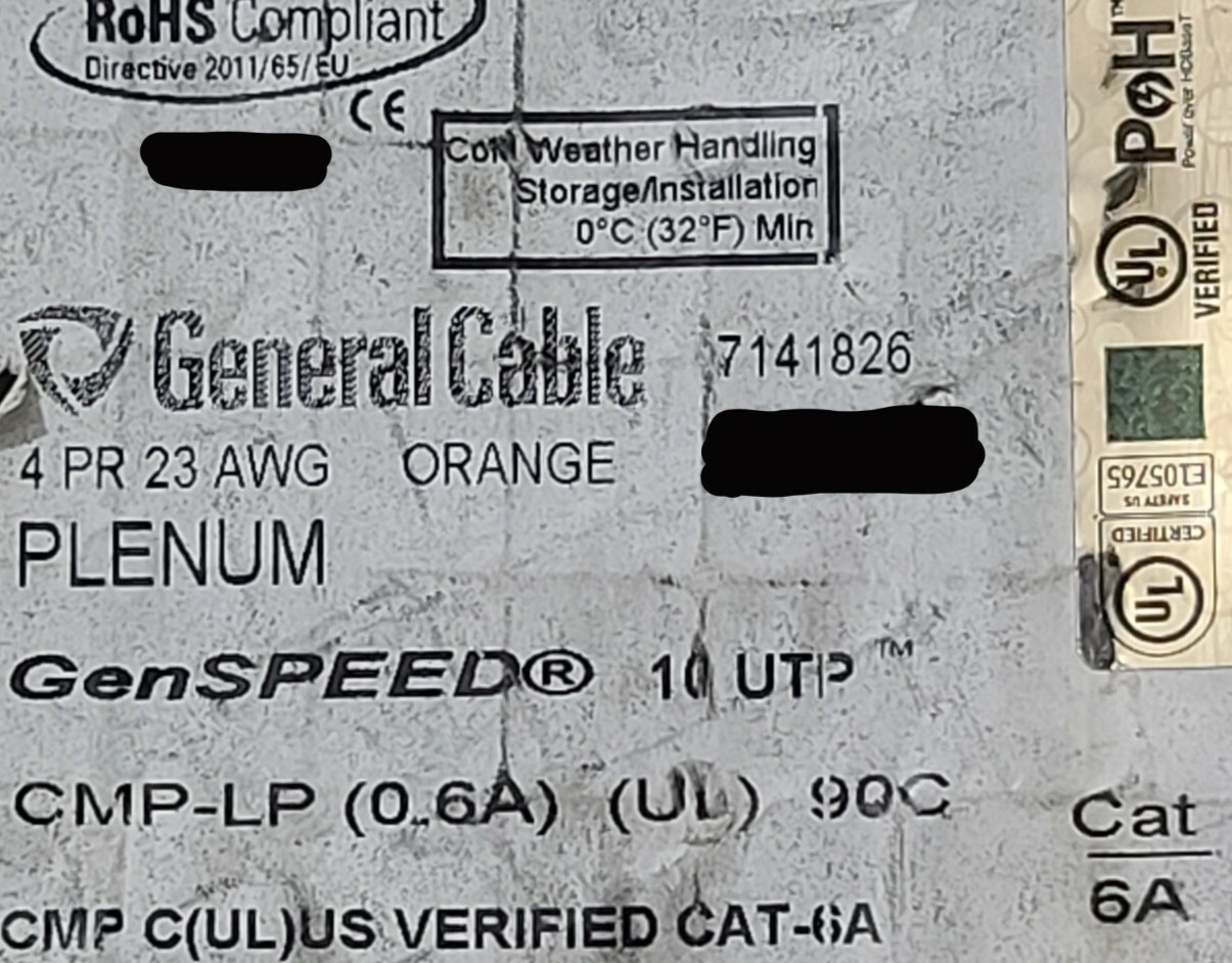 General Cable 7141826 23/4P GenSPEED 10 UTP Cat6A 10GX 10G Plenum Orange /50ft