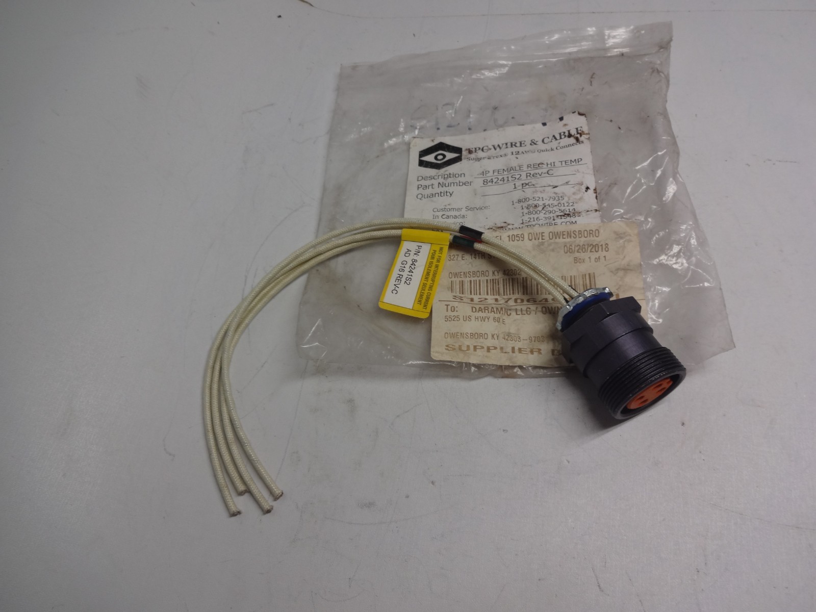 Tpc Wire & Cable 84241s2 Female Rec Hi Temp Super Trex 12 Awg Connector 4 Pole
