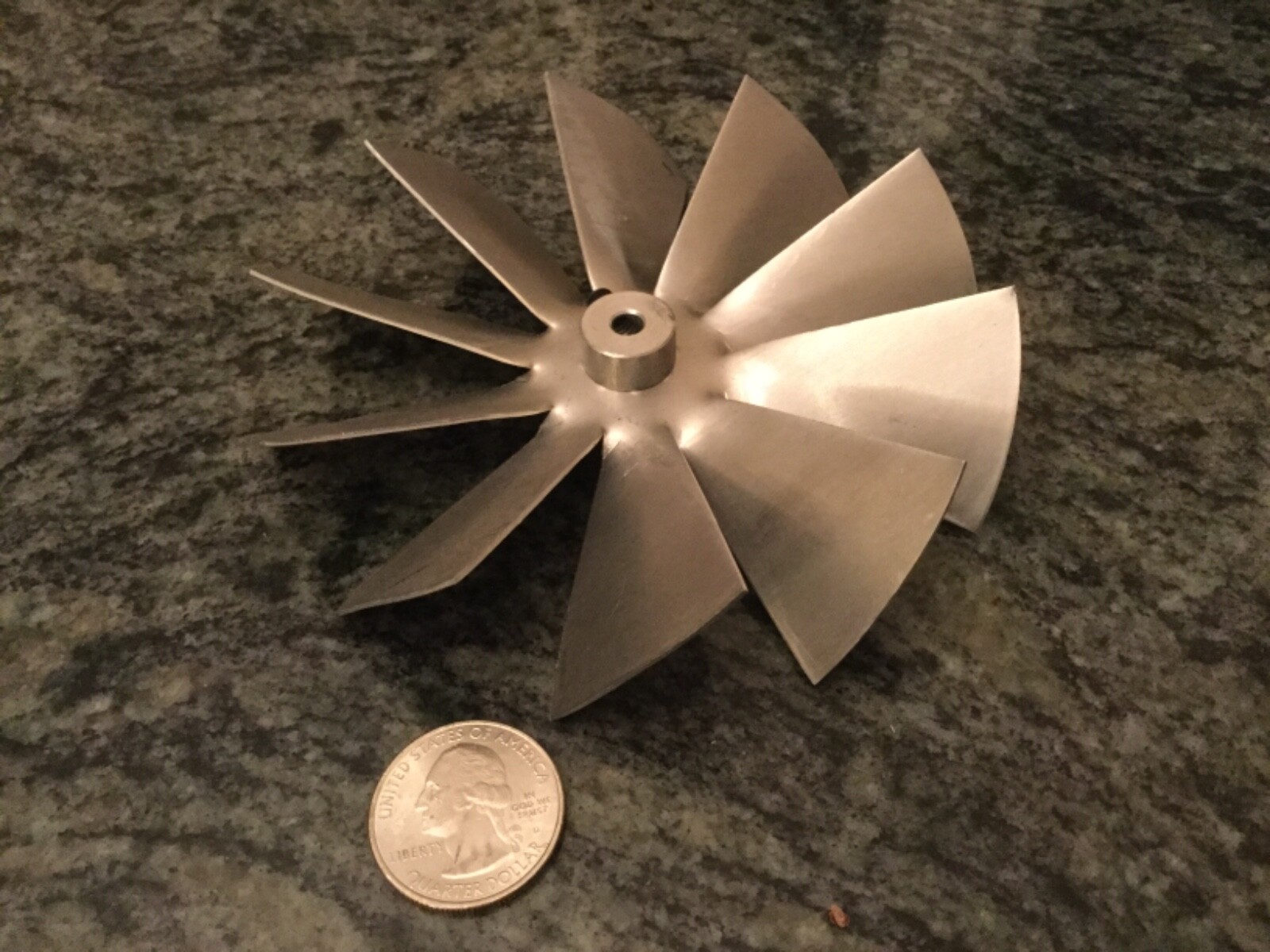 10 blade aluminum cooling fan 3/16 inch mount x 4 1/2 inch x 1 1/4 wide 300 cfm