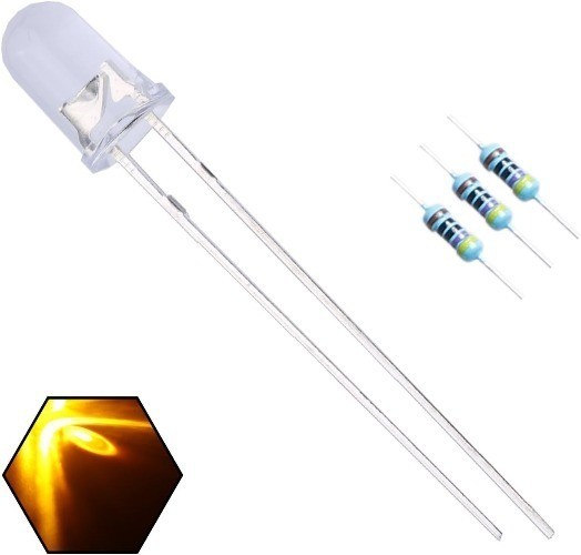 5mm Yellow Blinking LED Diodes 1.5Hz Flash Clear Round Lens 29mm Lead DC 2V