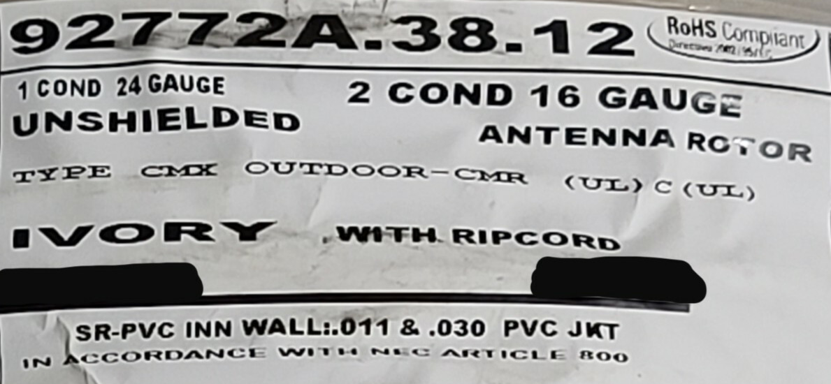 Carol 92772A 24/1C+16/2C Composite Antenna Rotor Cable In/Out CMX/CMR Ivory/50ft