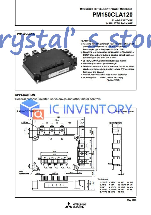 1PCS MITSUBISHI PM150CLA120 Power Module Supply New 100% Quality Guarantee