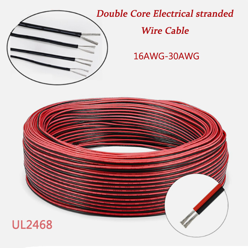 16/18/20/22/24/26/28 AWG Flat Ribbon Twin-Core 2 Pin Cable Stranded Wire PVC