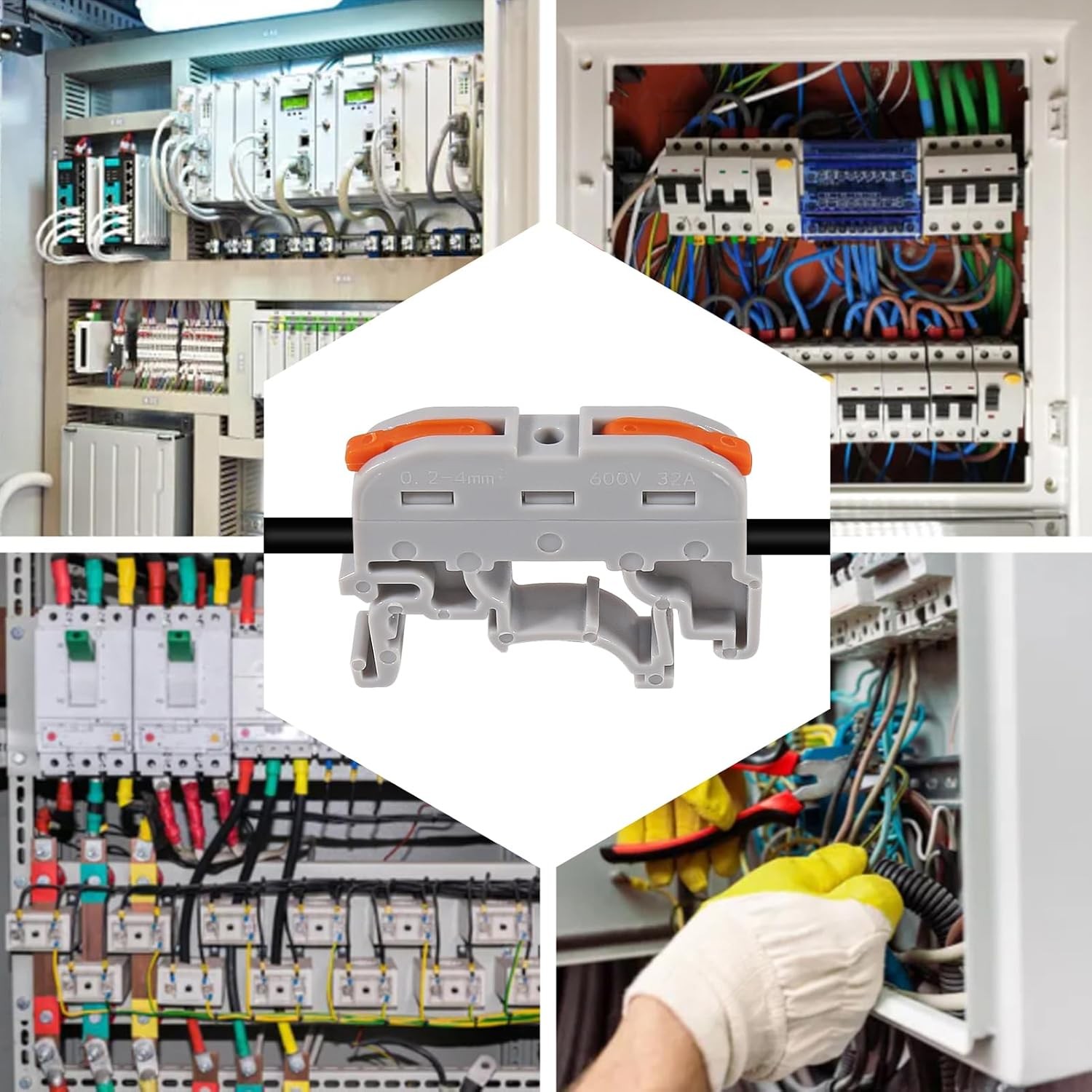 20PACK DIN Rail Terminal Blocks, Compact Wire Conductor Wi Color: 20 Pack Grey
