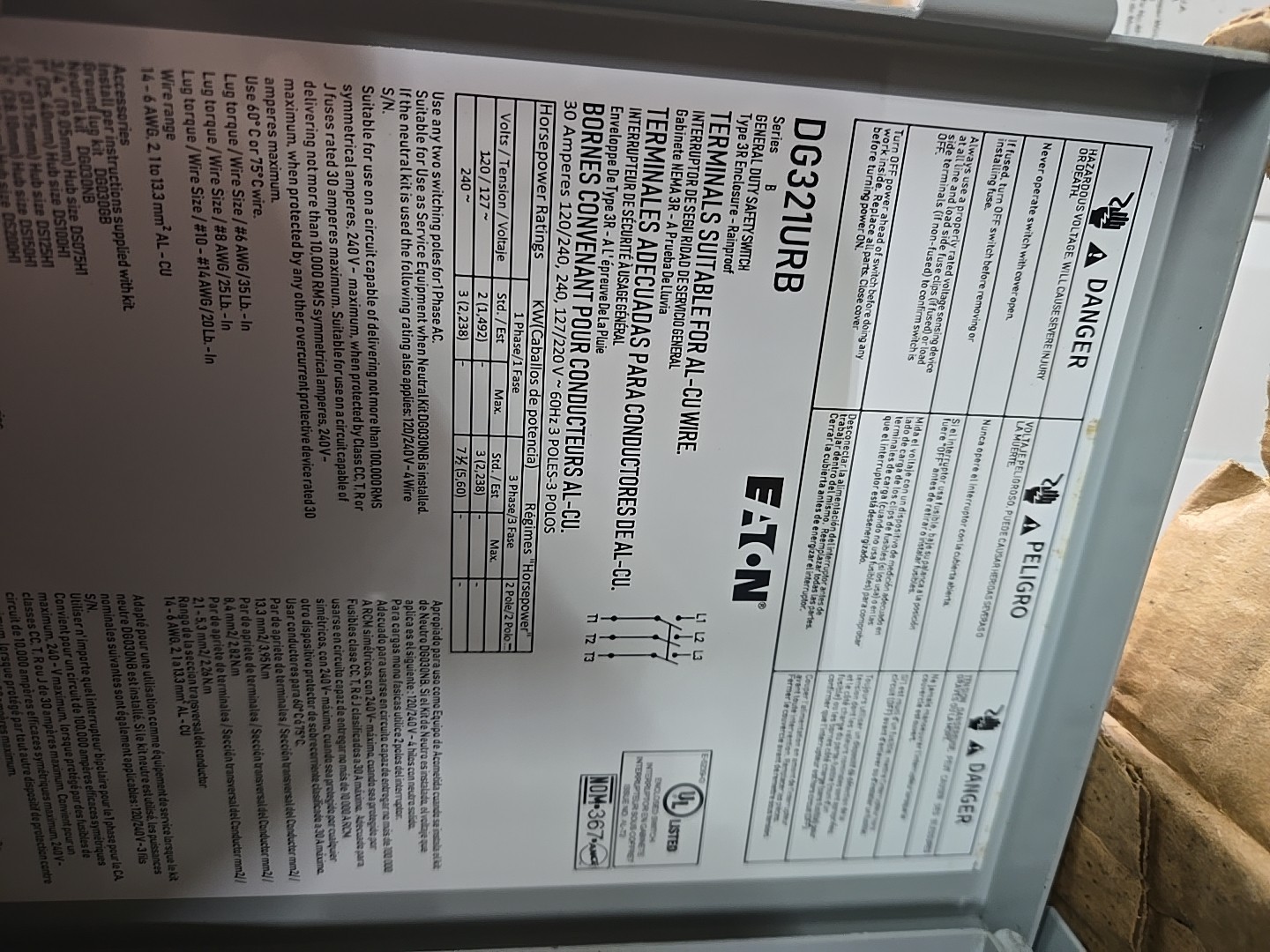 NEW OLD STOCK EATON CORPORATION DG321URB / DG321URB