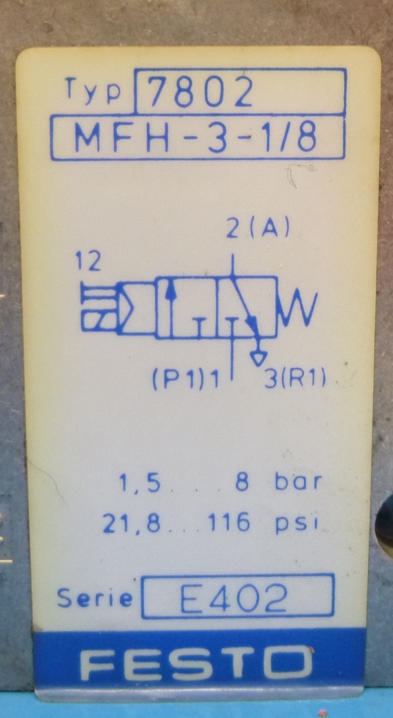 Festo Solenoid Valve / 7802 / MFH-3-1/8 / incl. Solenoid / 1.5…8bar