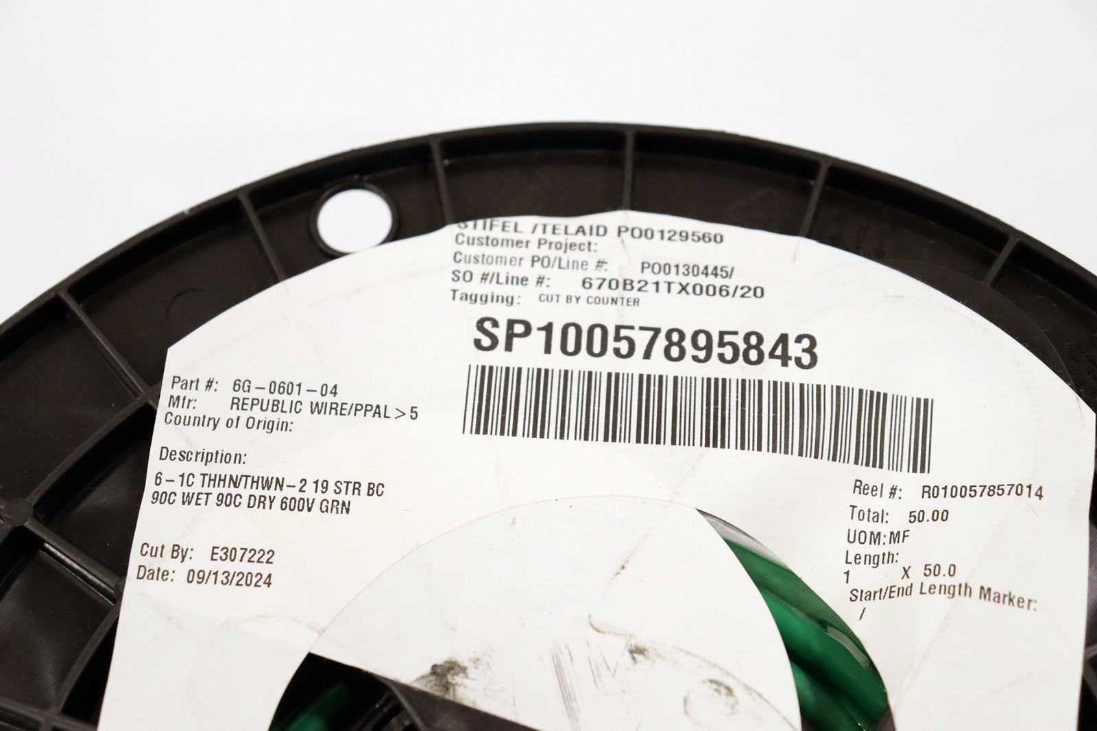 Republic Wire 50 Feet Annealed Cooper PVC Insulation Wet/Dry 600V Green Wire