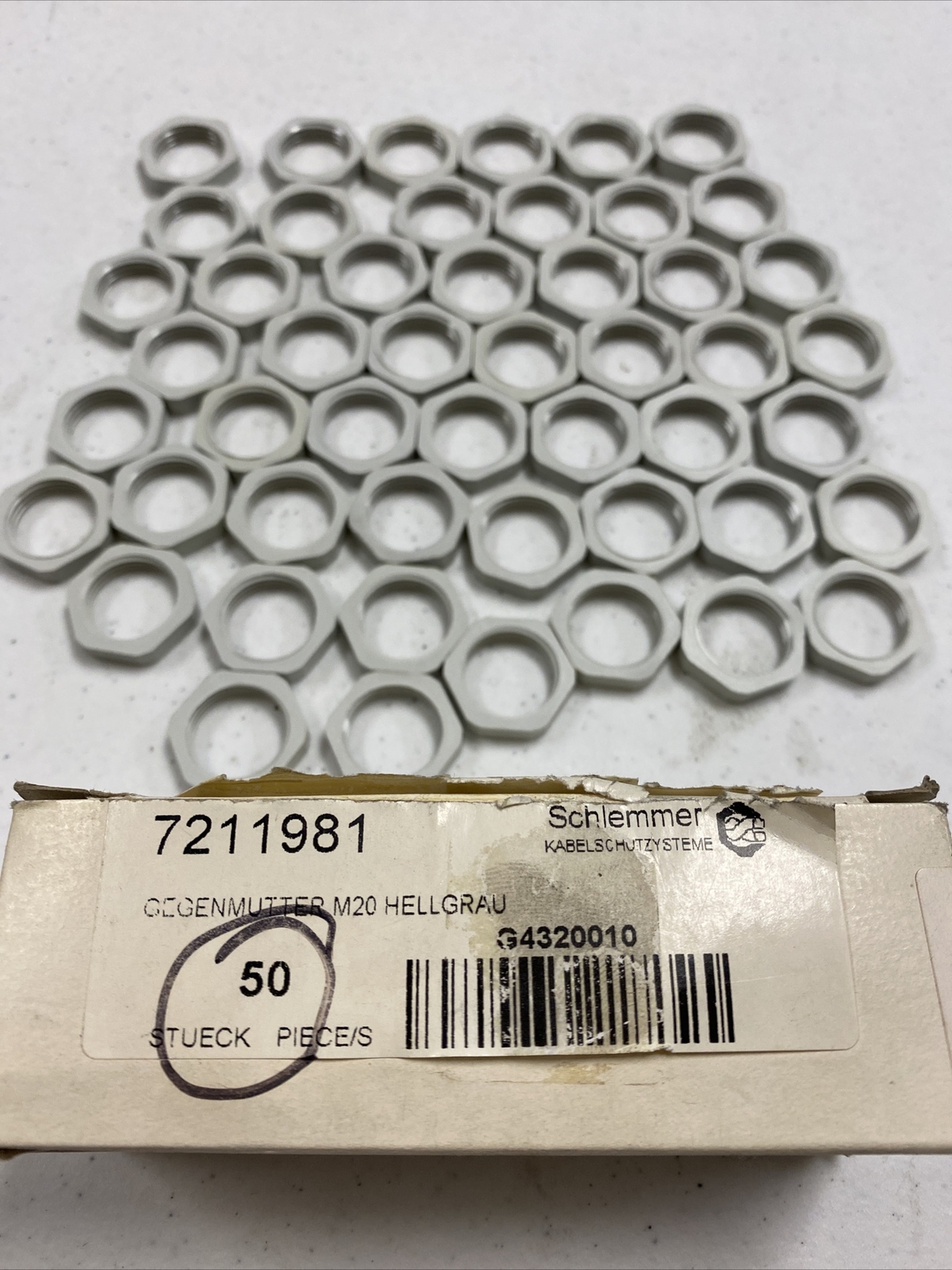 New Lot Of (50) Altech Corp. Schlemmer 7211981 Gegenmutter M20 Locknut Hellgrau