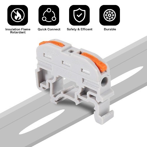 20PACK DIN Rail Terminal Blocks, Compact Wire Conductor Wi Color: 20 Pack Grey