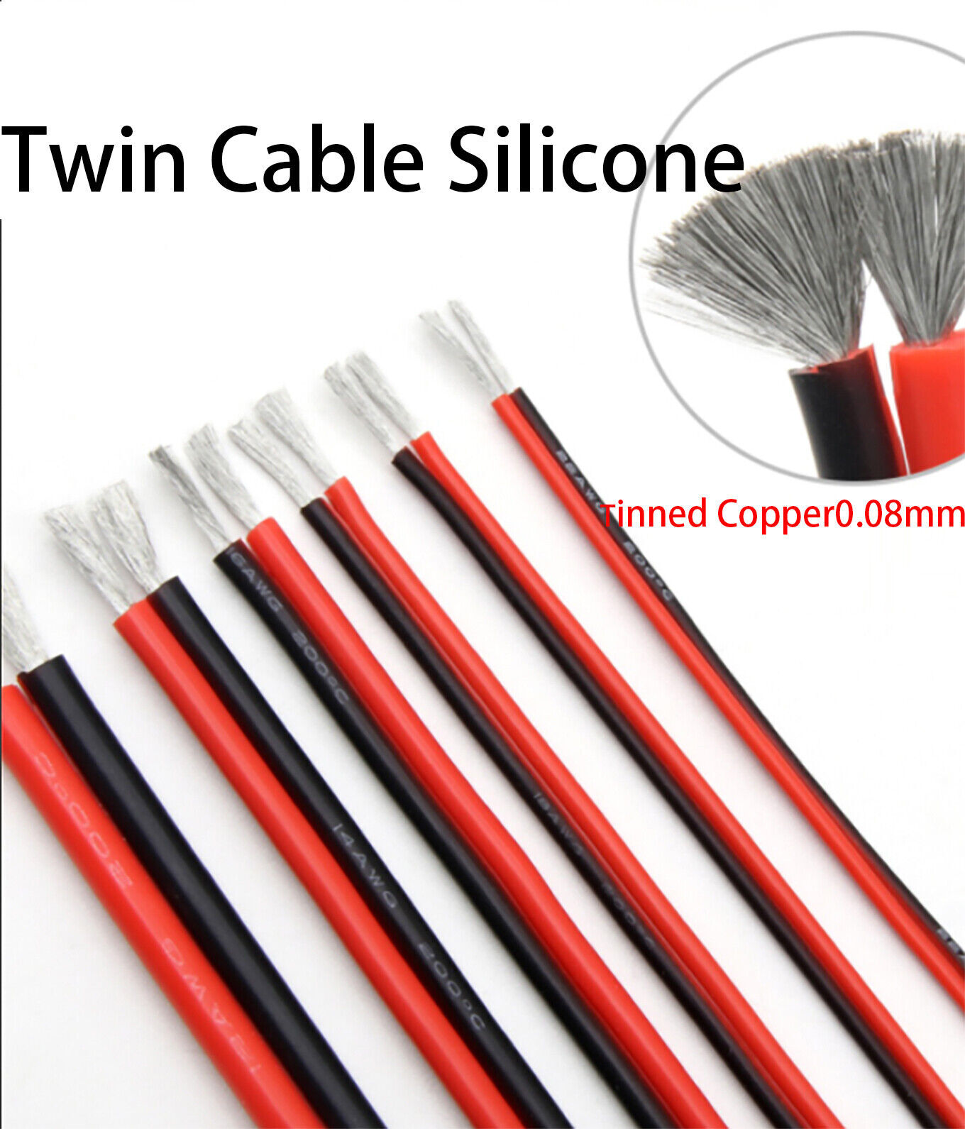 8/10/12/14/16/18/20/24/26/28AWG Wire High Temp Twin Cable Silicone Flexible