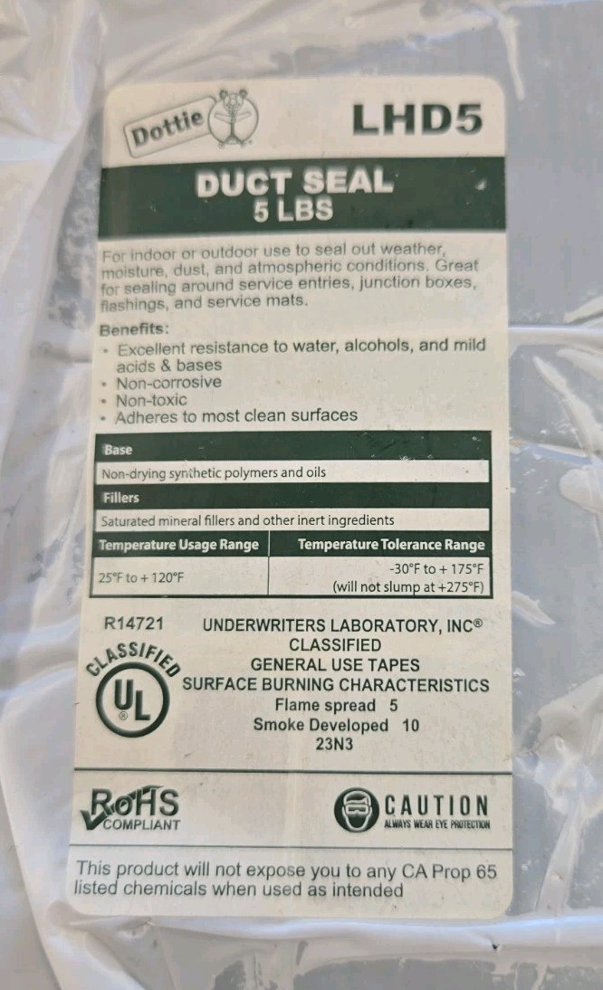 Electrical Duct Seal Compound, Model LHD5,Non-Toxic,Waterproof-5 Lbs Pack/Dottie