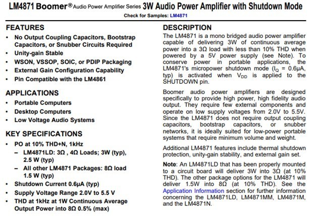 Qty 2 LM4871 LM4871M LM4871MX Audio Power Amplifier 1.5W 8-SOIC