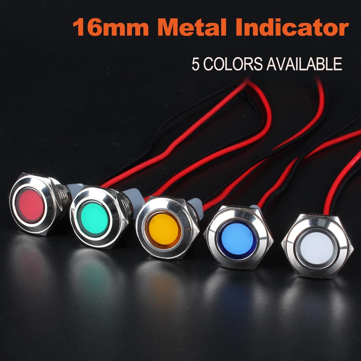 16mm Metal Indicator Light Mounting Hole 5/8 110VAC 220VAC 20mA IP67 Waterproof