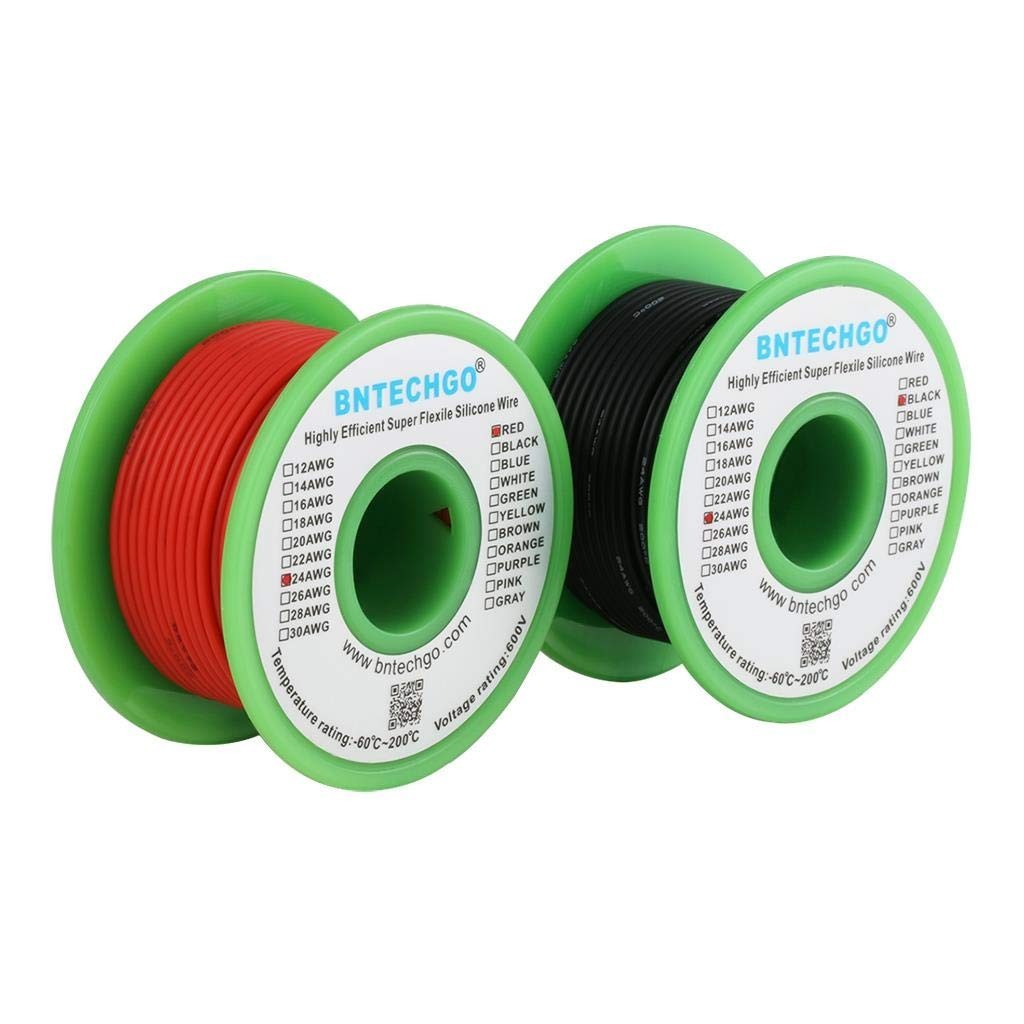 24 AWG Silicone Wire Spool 100FT Red Black Ultra Flexible Tinned Copper