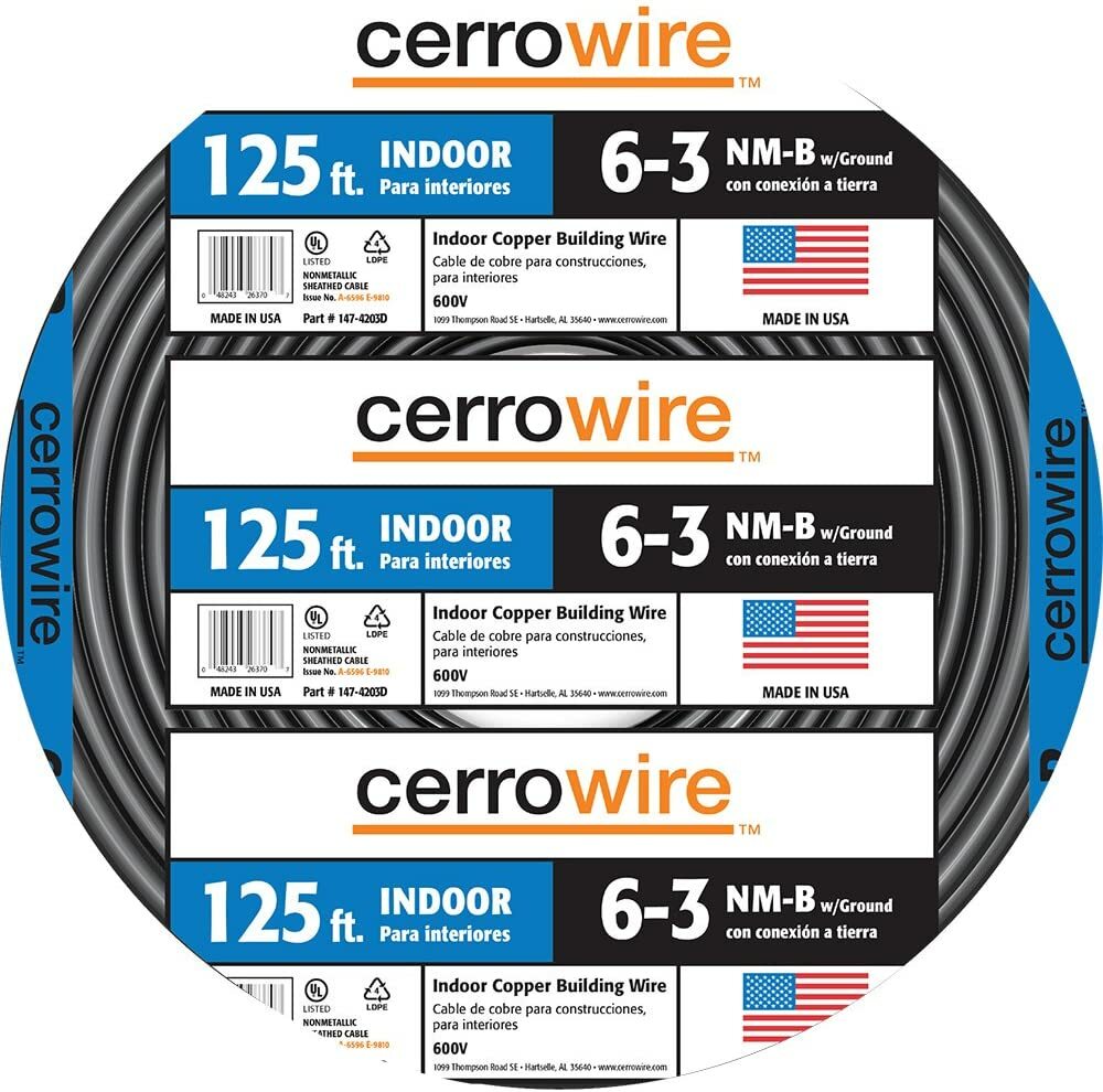 125 ft. 6/3 Black NM-B Wire (Cerrowire)