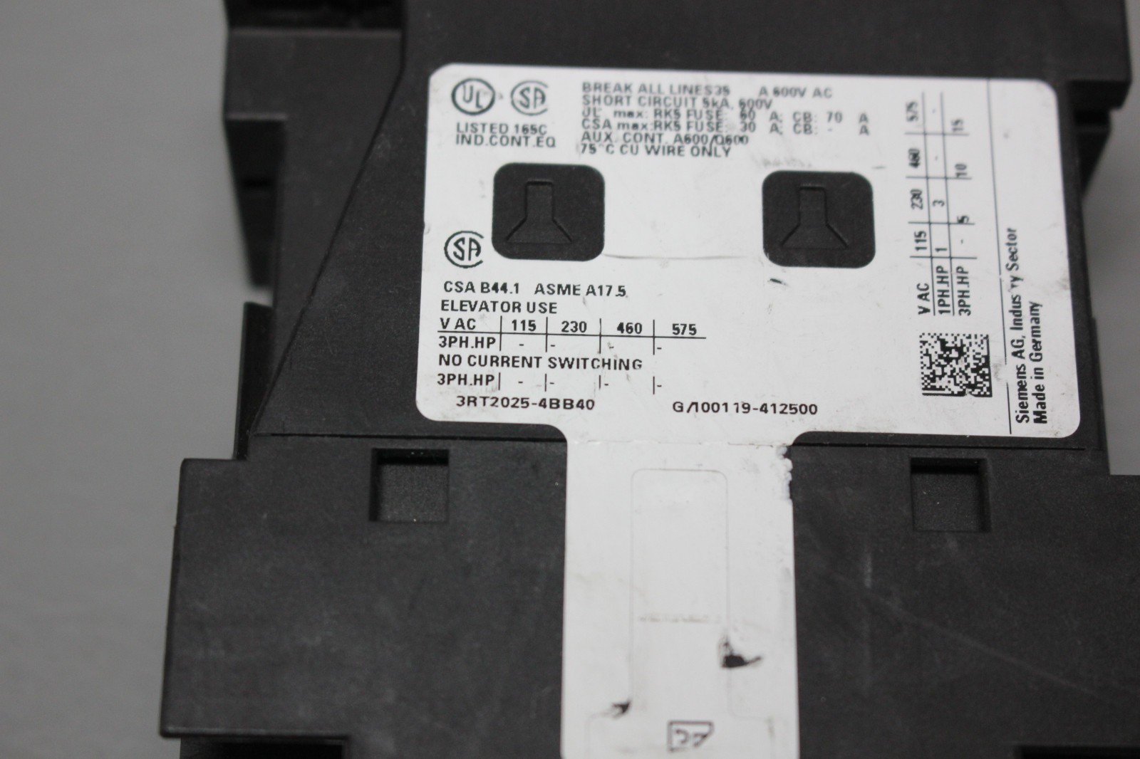 SIEMENS SIRIUS 3RT2025-4BB40 CONTACTOR