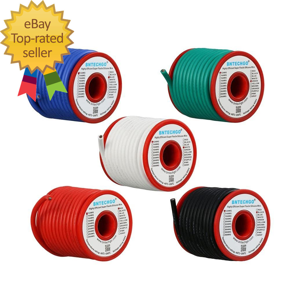 12 Gauge Silicone Wire Kit Red Black White Blue and Green Each 25Ft 12 AWG Stran