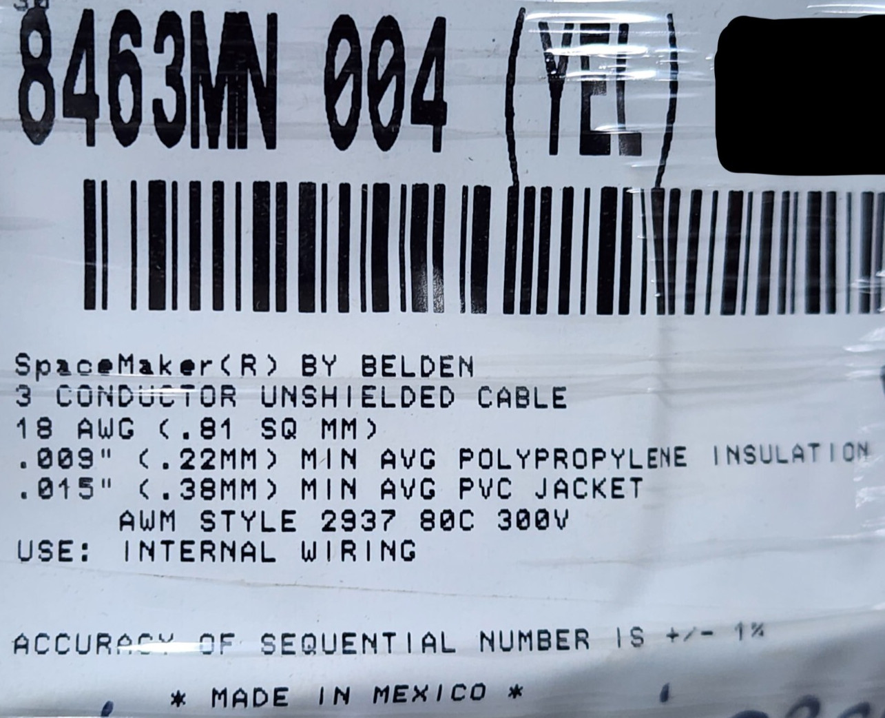 Belden Wire 8463MN 18/3C SpaceMaker Control/Instrumentation Cable Yellow /10ft