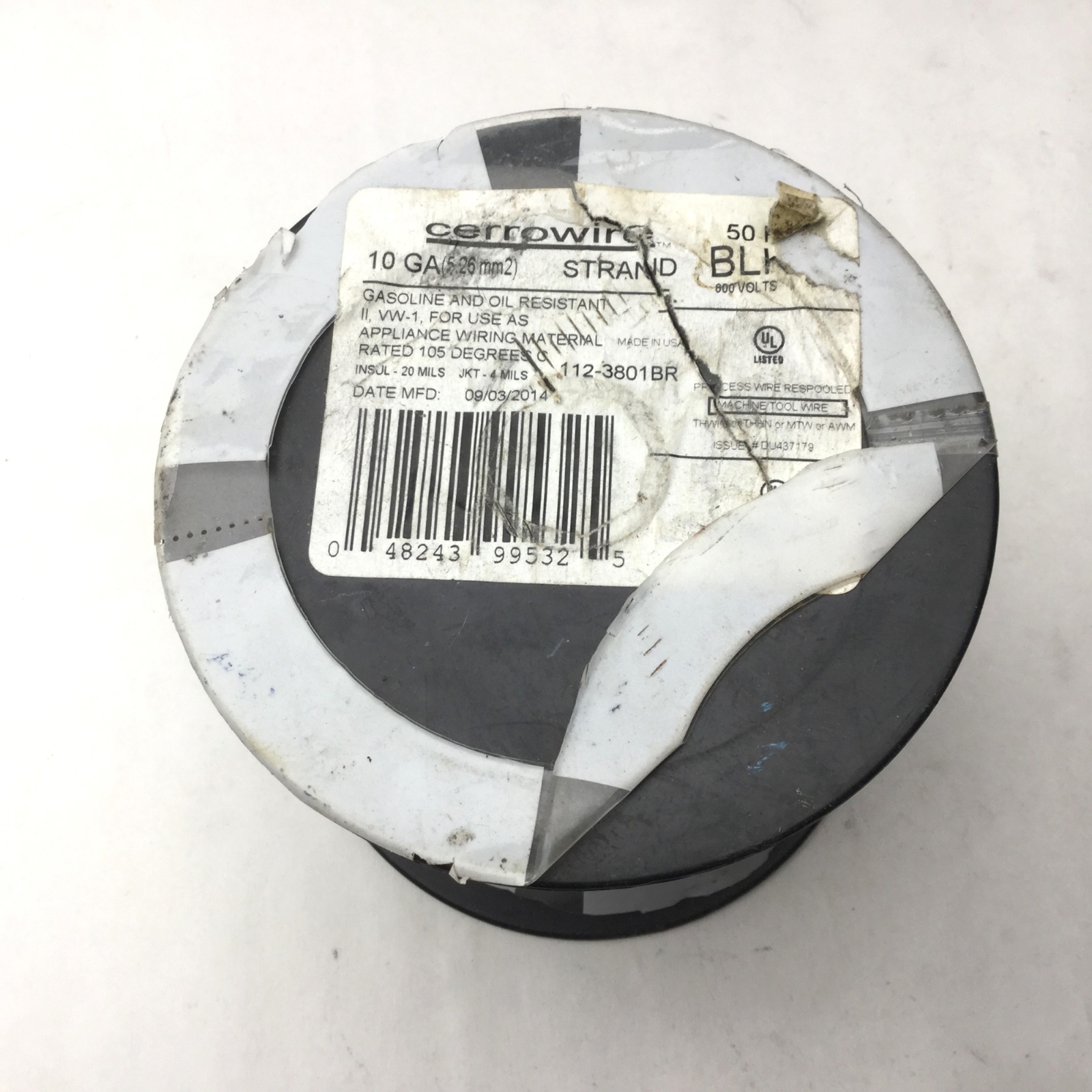 New Spool of CerroWire 10 Stranded, 50′ THHN, 10 Gauge, 600V, Black