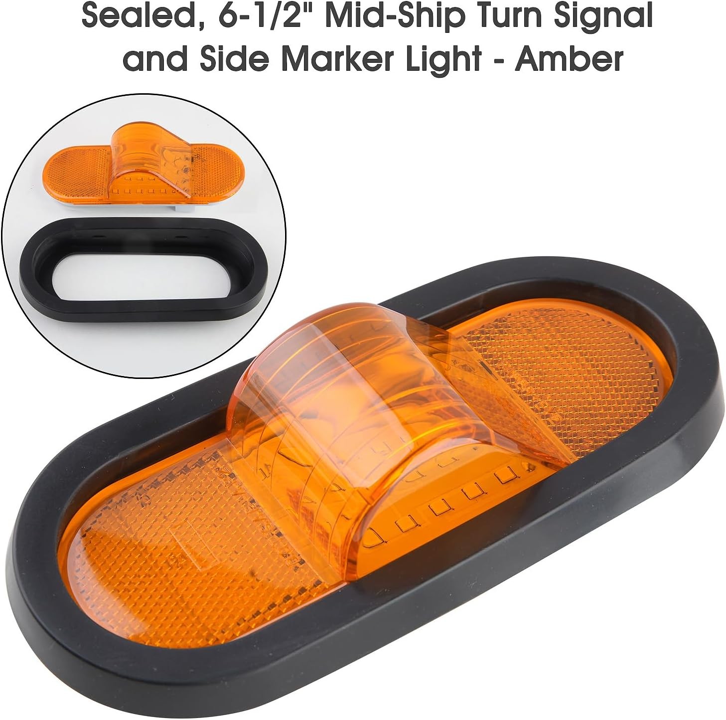 2Pcs 6.5 Inch Oval LED Side Marker Lights and Mid Ship Turn Signal Amber w/Refle