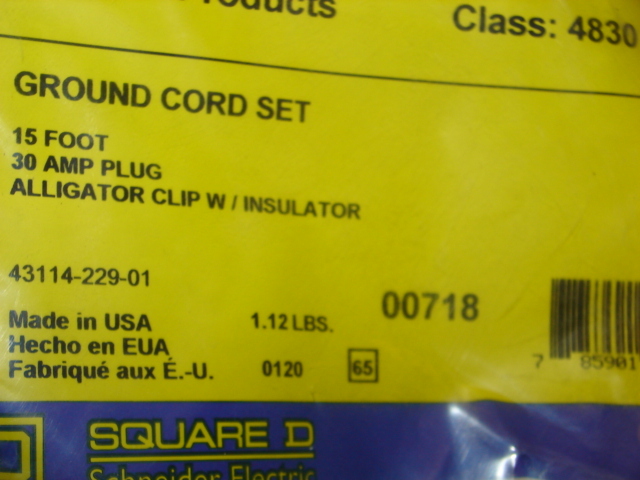 SQUARE D 43114-229-01 4830 GROUND CORD CABLE 15′ 30 AMP ***NIB***