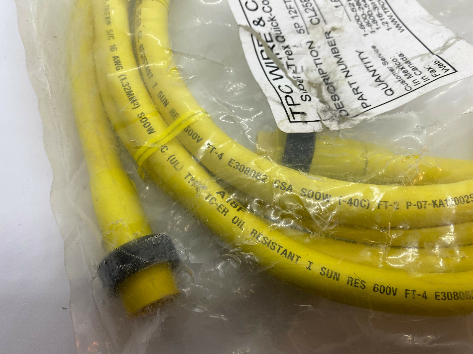 TPC WIRE & CABLE CL25E07F012 16 AWG, 5 POLE, CORDSET