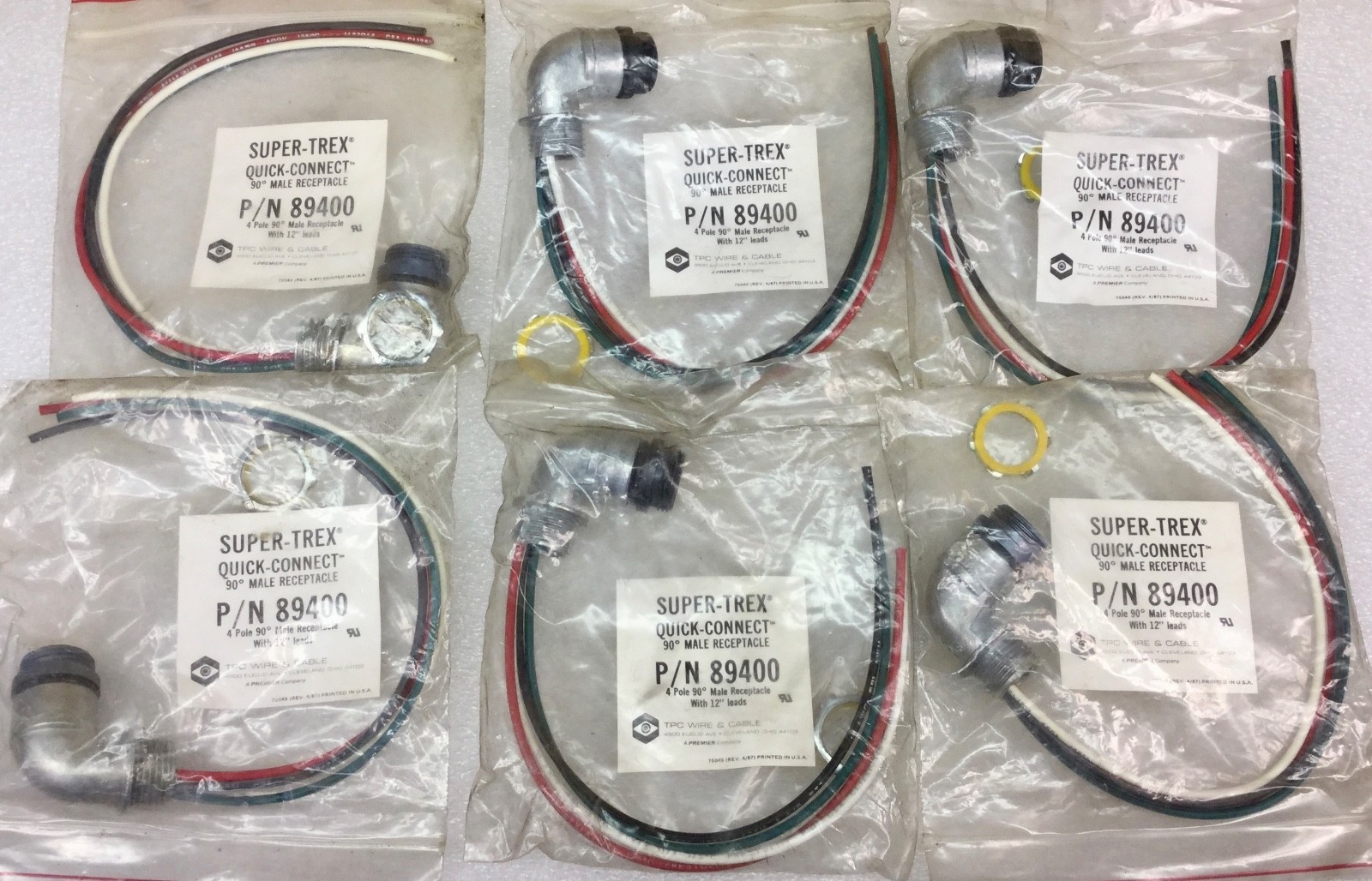 TPC 89400 4-PIN 90 DEGREE MALE RECEPTACLE WITH 12″ LEAD [SET OF 6] NEW N PKG