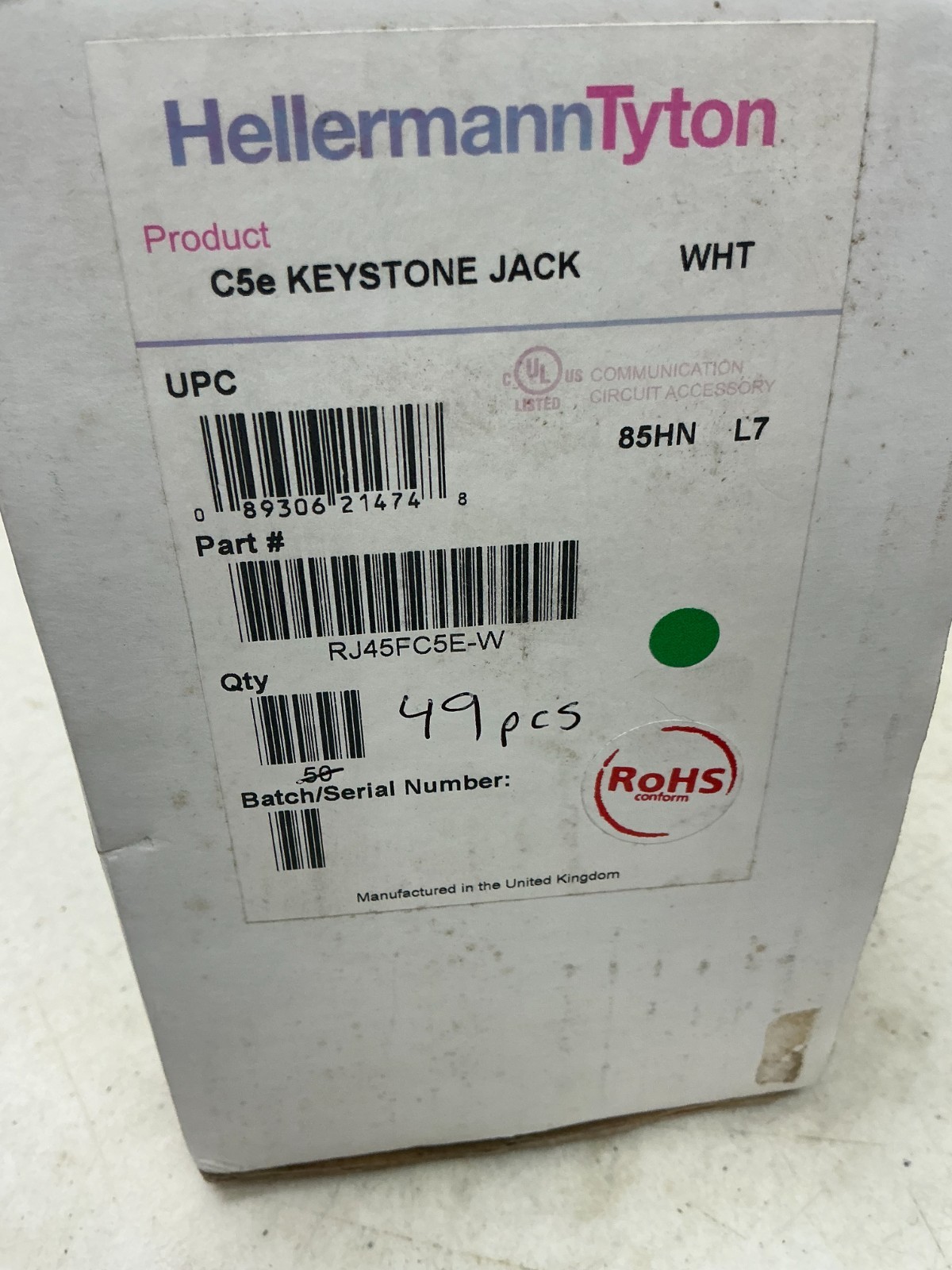 *FREE SHIPPING* Hellermann Tyton RJ45FC5E-W Cat 5e Keystone Lot of 49pcs.