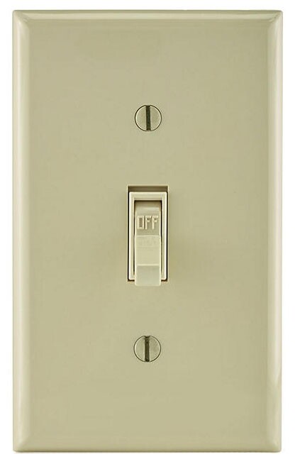 Leviton 1451-2I, 120 VAC, 15 A, Ivory, 1-Pole, Toggle, AC Quiet Switch, 1pc