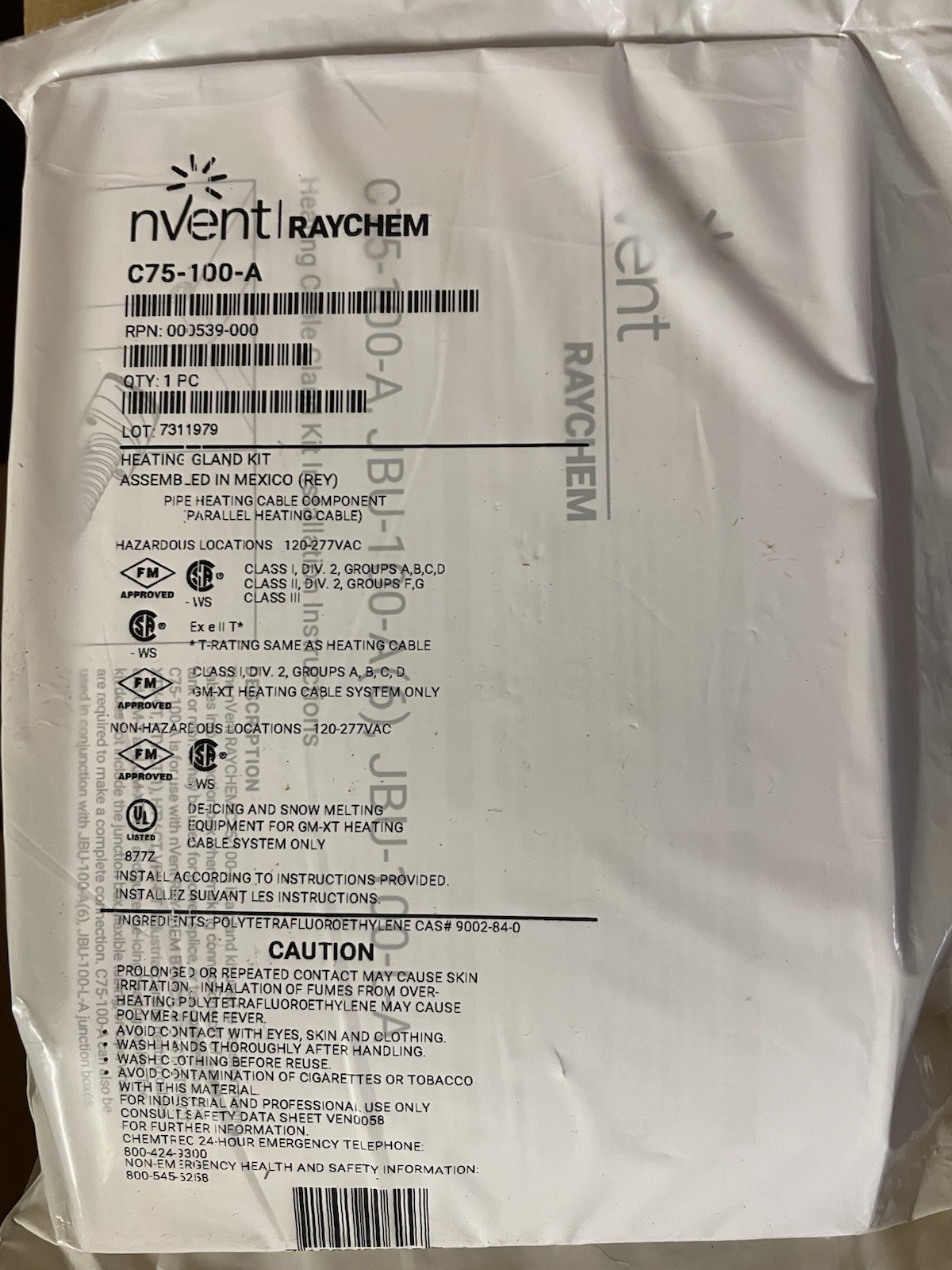 NVENT THERMAL C75-100-A Raychem Heating Cable Gland Kit