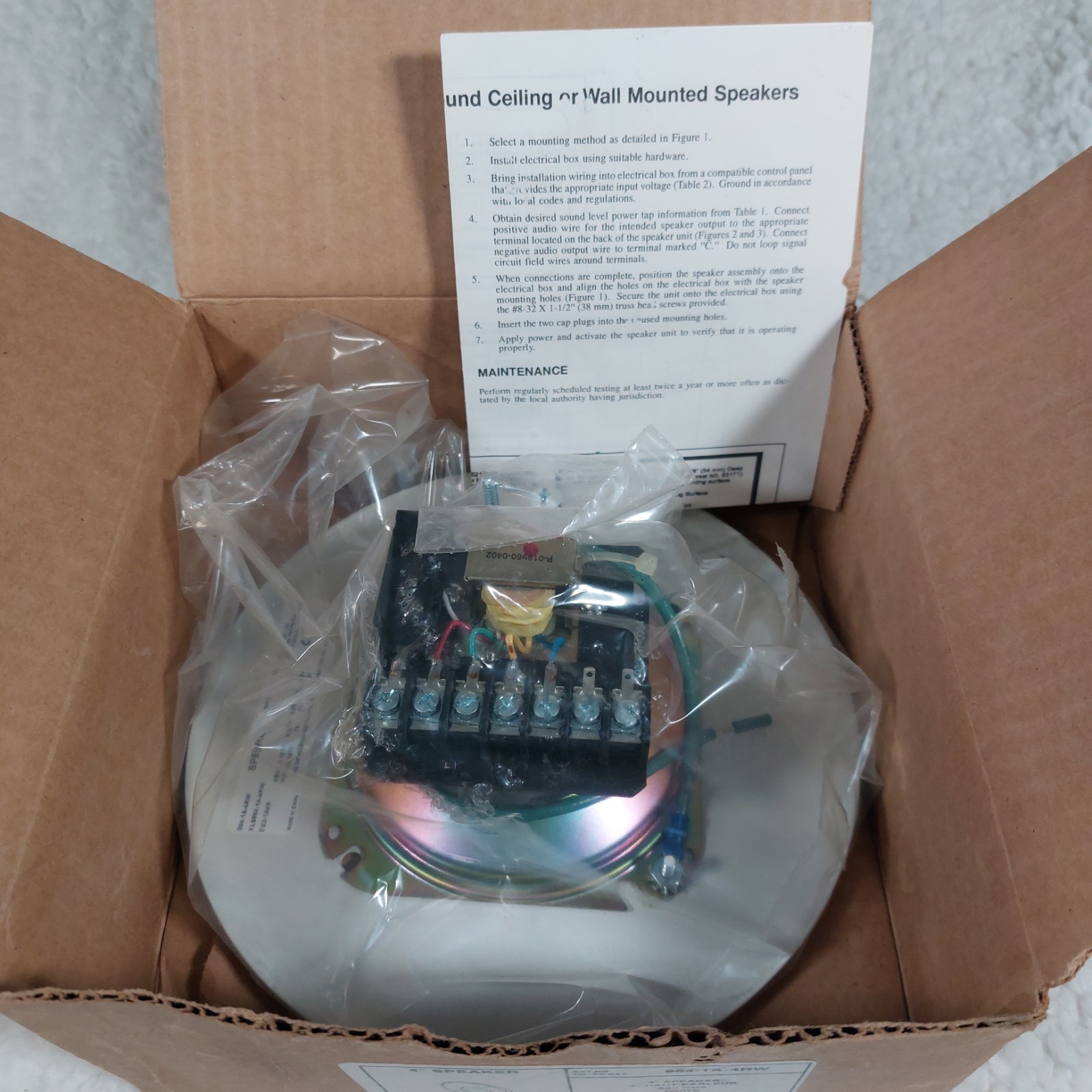 EDWARDS SIGNALING 964-1A-4RW / 9641A4RW 4 Inch Speaker White – New In Open Box