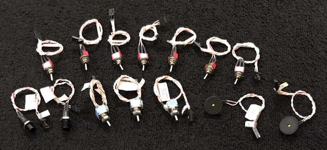Lot of 14 PCB Components, Switches, Dials, etc. w/ silver plated Wire & plug