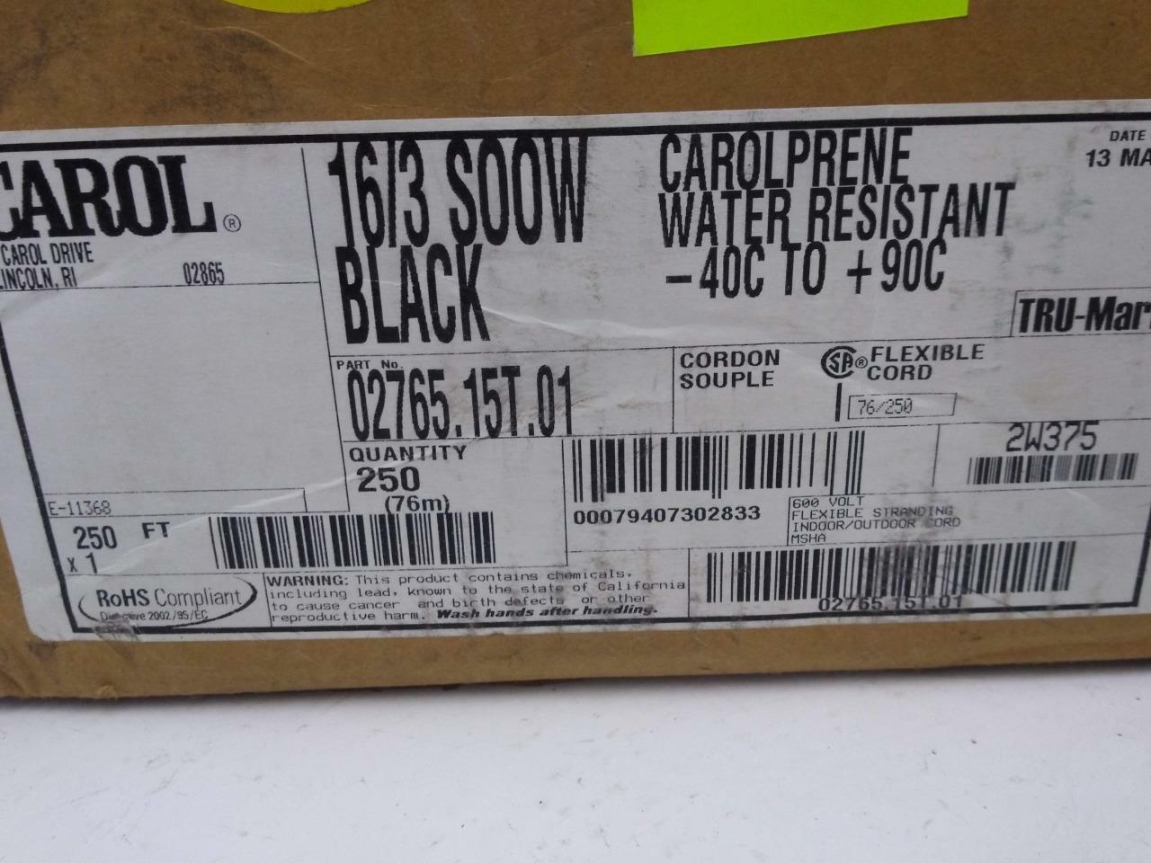 CAROL 02765.15T.01 16/3 SOOW Black -40°C to +90°C 250ft Portable Cord